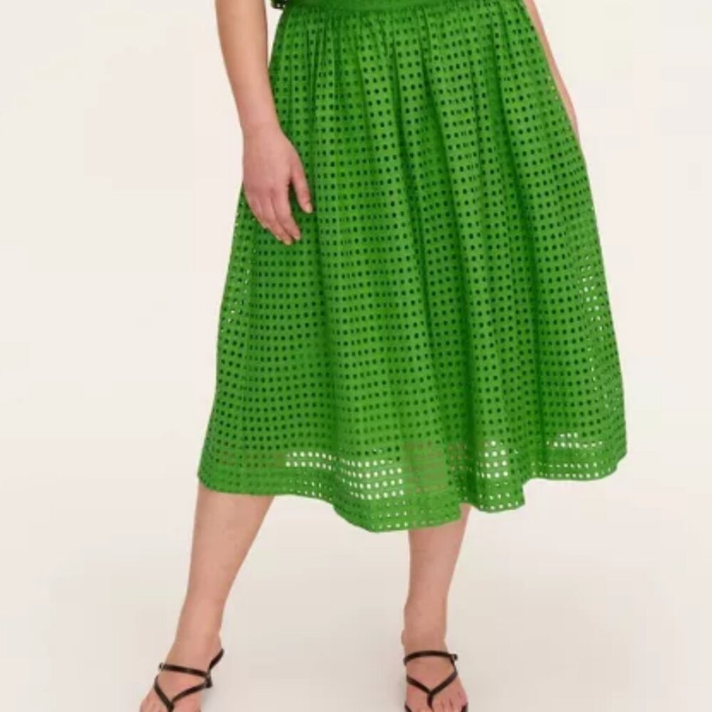 Kate Spade New York Eyelet Volume Green Midi Skirt Size XS NWT